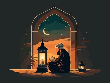 muslim-man-character-reading-quran-with-burning-lantern-on-arabic-door-in-crescent-moon-night-islamic-festival-of-eid-or-ramadan-concept_1302-41412